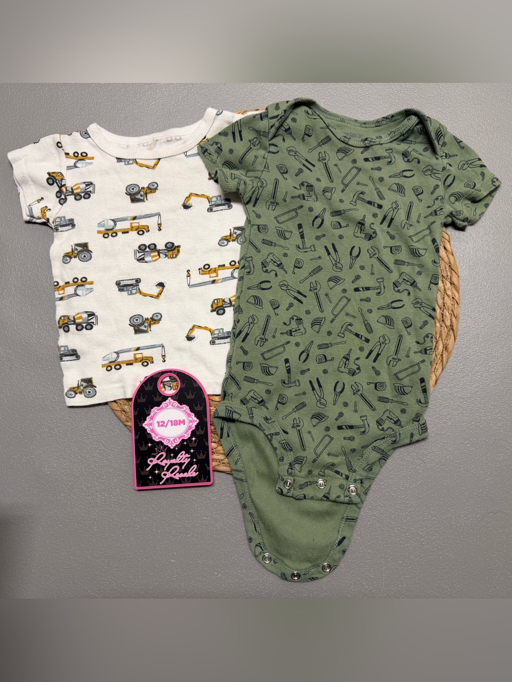 Green Tool-Print Short Sleeve Baby Bodysuit - 12/18M